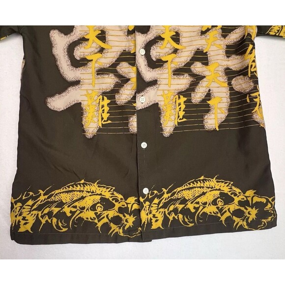 VTG Y2K Utility Brand Dragon Shirt Youth 9/10 Button Down Brown/Yellow RARE - Picture 4 of 14